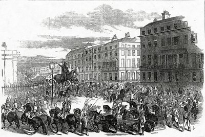 The Grand Procession of the Wellington Statue turning down Park Lane, published in the 